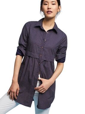 Anthropologie Maeve Aled Polka Dot Tunic navy blue size S 100% cotton